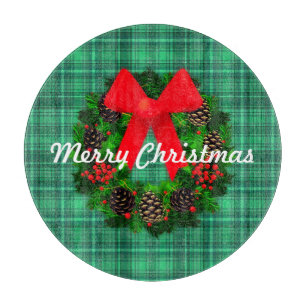 Frohe Weihnachtsfeier Kariert Retro Holiday Round Schneidebrett