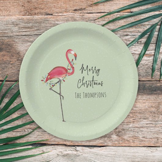 Frohe Weihnachtsfeier Lights Pink Flamingo Pappteller