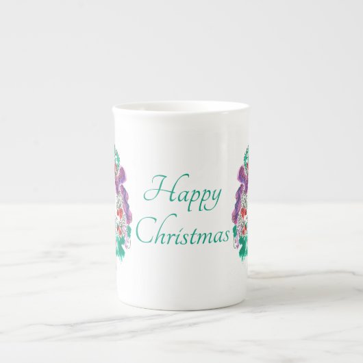 Frohe Weihnachtsfeier mit 2 Lila Bows Porzellantasse (Vorderseite)