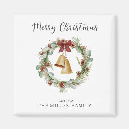 Frohe Weihnachtsfeier mit goldenen Glocken Magnet