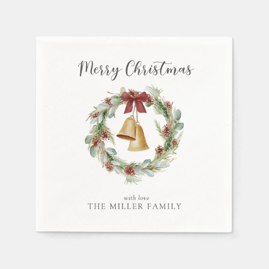 Frohe Weihnachtsfeier mit goldenen Glocken Serviette (Vorderseite)