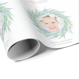 Frohe Weihnachtsfeier mit Name und Foto Geschenkpapier