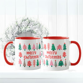 Frohe Weihnachtsfeier mit niedlichen Weihnachtsbau Tasse