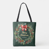 Frohe Weihnachtsfeier mit Red Bow Personalisiert Tasche (Rückseite)