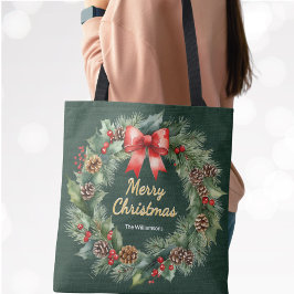 Frohe Weihnachtsfeier mit Red Bow Personalisiert Tasche