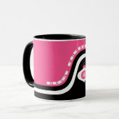 Frohe Weihnachtsfeier mit rosa und schwarzen Ornam Tasse (Vorderseite Links)