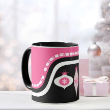 Frohe Weihnachtsfeier mit rosa und schwarzen Ornam