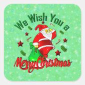 Frohe Weihnachtsfeier mit Sack Stars Cane Papier Quadratischer Aufkleber (Vorderseite)