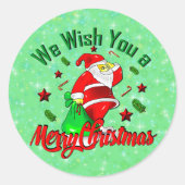 Frohe Weihnachtsfeier mit Sack Stars Cane Papier Runder Aufkleber (Vorderseite)