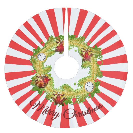 Frohe Weihnachtsfeier mit Streifen Polyester Weihnachtsbaumdecke (Vorderseite)