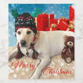 Frohe Weihnachtsfeier Niedlicher Hund mit Antlern Weinetikett (Einzelnes Label)