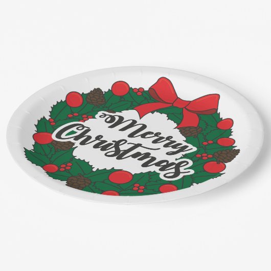 Frohe Weihnachtsfeier Pappteller (Schrägansicht)