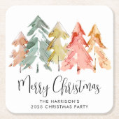 Frohe Weihnachtsfeier Pine Trees Holiday Party Rechteckiger Pappuntersetzer (Vorderseite)