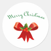 Frohe Weihnachtsfeier Red Bow Round Sticker (Vorderseite)