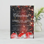 Frohe Weihnachtsfeier Red Gold Baubles Einladung (Stehend Vorderseite)