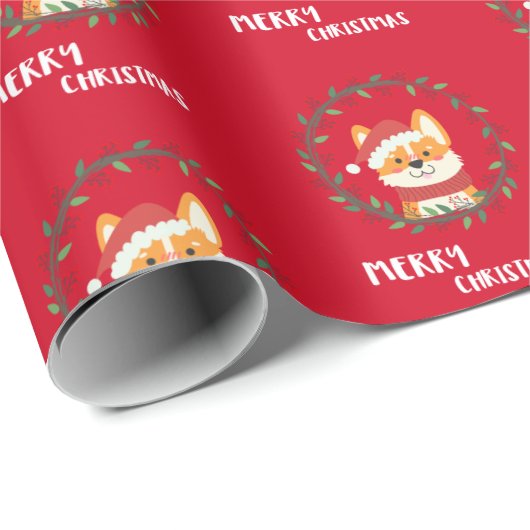 Frohe Weihnachtsfeier Santa Puppy Spaß glücklich Geschenkpapier (Rolleneckpunkt)
