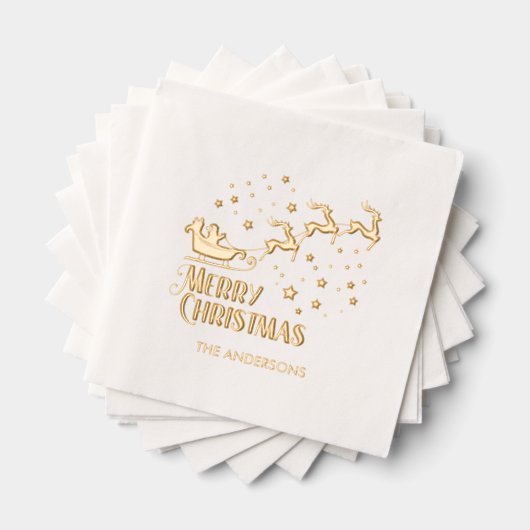 Frohe Weihnachtsfeier Santa Reindeer Gold Foil Nap Servietten Mit Folie (Insitu (Gestapelt))