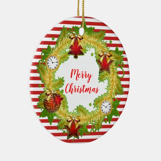 Frohe Weihnachtsfeier & Streifen Keramik Ornament (Rechts)