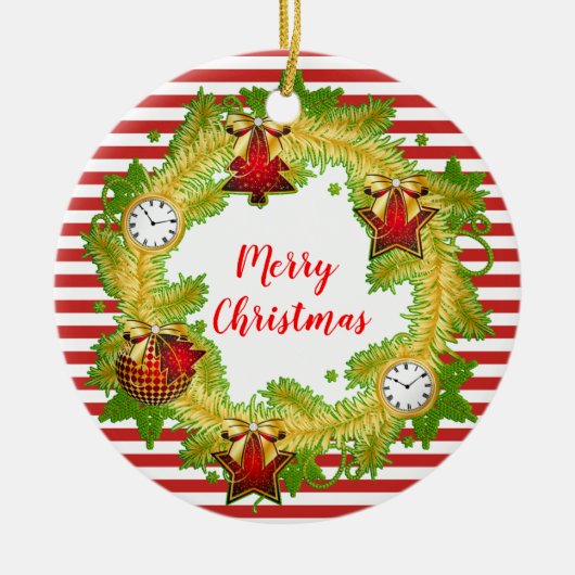 Frohe Weihnachtsfeier & Streifen Keramik Ornament (Vorne)