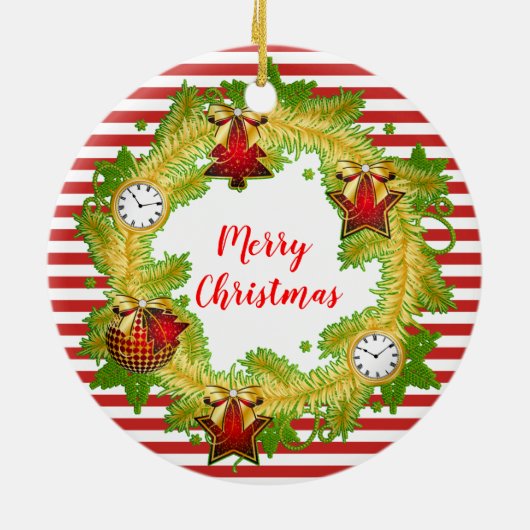 Frohe Weihnachtsfeier & Streifen Keramik Ornament (Hinten)