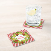 Frohe Weihnachtsfeier & Streifen Rechteckiger Pappuntersetzer (Vor Ort)