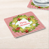 Frohe Weihnachtsfeier & Streifen Rechteckiger Pappuntersetzer (angewinkelt)