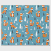 Frohe Weihnachtsfeier Tree Snow Fox White Blue Geschenkpapier (Flach)