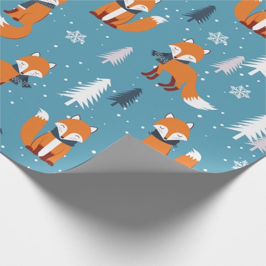 Frohe Weihnachtsfeier Tree Snow Fox White Blue Geschenkpapier (Ecke)