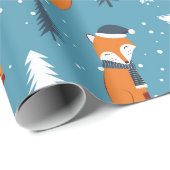 Frohe Weihnachtsfeier Tree Snow Fox White Blue Geschenkpapier (Rolleneckpunkt)