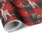 Frohe Weihnachtsfeier und Hirsche auf Kariert Geschenkpapier (Rolleneckpunkt)