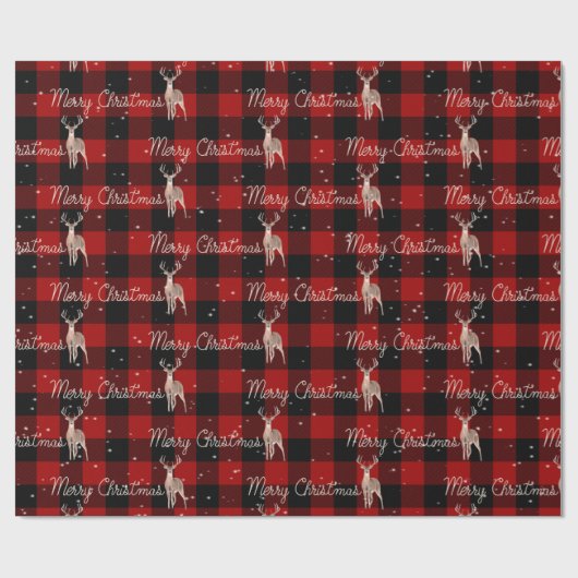 Frohe Weihnachtsfeier und Hirsche auf Kariert Geschenkpapier (Flach)