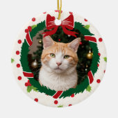 Frohe Weihnachtsfeier und Holly Custom Pet Foto Keramik Ornament (Vorne)