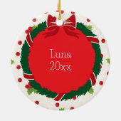 Frohe Weihnachtsfeier und Holly Custom Pet Foto Keramik Ornament (Hinten)