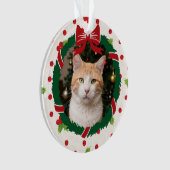 Frohe Weihnachtsfeier und Holly Custom Pet Foto Ornament (Vorderseite)
