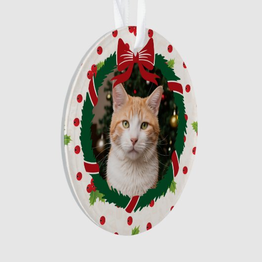 Frohe Weihnachtsfeier und Holly Custom Pet Foto Ornament (Vorderseite)