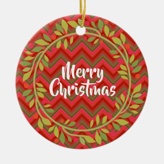 Frohe Weihnachtsfeier und Zickzack Retro Keramik Ornament (Vorne)