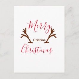 Frohe Weihnachtsfeiertag Rotes Rentierhorn Feiertagspostkarte