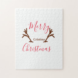 Frohe Weihnachtsfeiertag Rotes Rentierhorn Puzzle