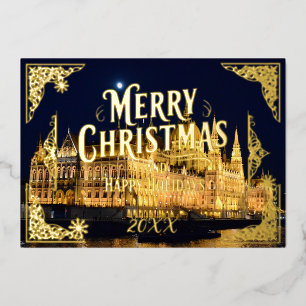 Frohe Weihnachtsfeiertage Budapest Gold Folien Feiertagskarte