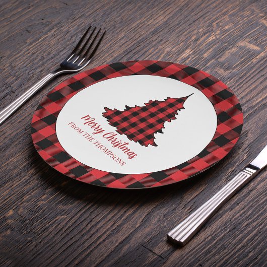 Frohe Weihnachtsfeiertage Buffalo Karo Muster Pappteller