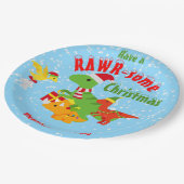 Frohe Weihnachtsfeiertage Dinosaurier Pappteller (Schrägansicht)