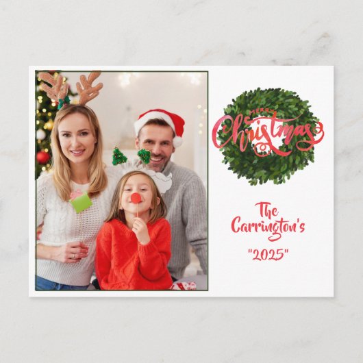 Frohe Weihnachtsfeiertage Foto Boxwood Wreath Postkarte (Vorderseite)