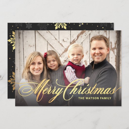 Frohe Weihnachtsfeiertage Foto-Cards Imitat Golden Einladung (Vorne/Hinten)