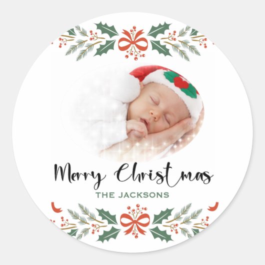 Frohe Weihnachtsfeiertage Foto Classic Round Stick Runder Aufkleber (Vorderseite)