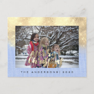 Frohe Weihnachtsfeiertage Gold Hütte Foto Blau Postkarte