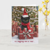 Frohe Weihnachtsfeiertage Niedliche Schwarze Katze Karte (Gelbe Blume)