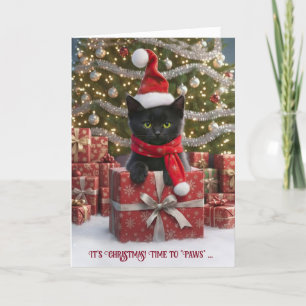 Frohe Weihnachtsfeiertage Niedliche Schwarze Katze Karte