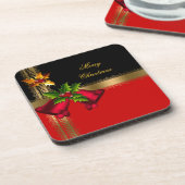 Frohe Weihnachtsfeiertage Red Bells Black Gold Untersetzer (Linke Seite)