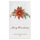 Frohe Weihnachtsfeiertage Red Poinsettia White Kleine Geschenktüte (Rückseite)