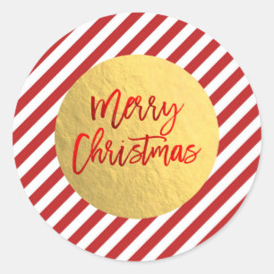Frohe Weihnachtsfeiertage Rote Streifen Gold Foil Runder Aufkleber